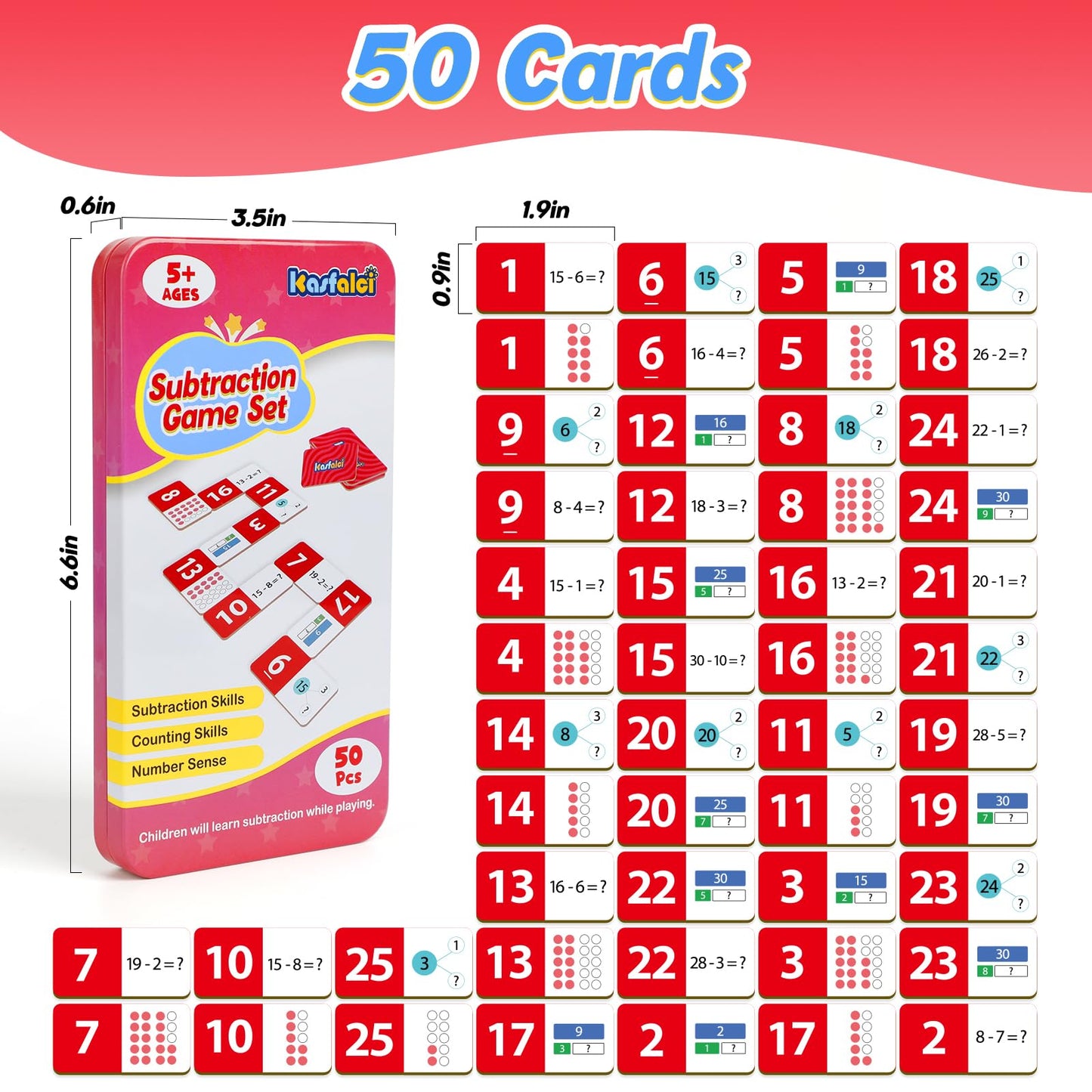 Kasfalci Subtraction Dominoes Set,Math Manipulatives Games For Kids,Counting Toys,Learning Games,Preschool Learning Activities,H