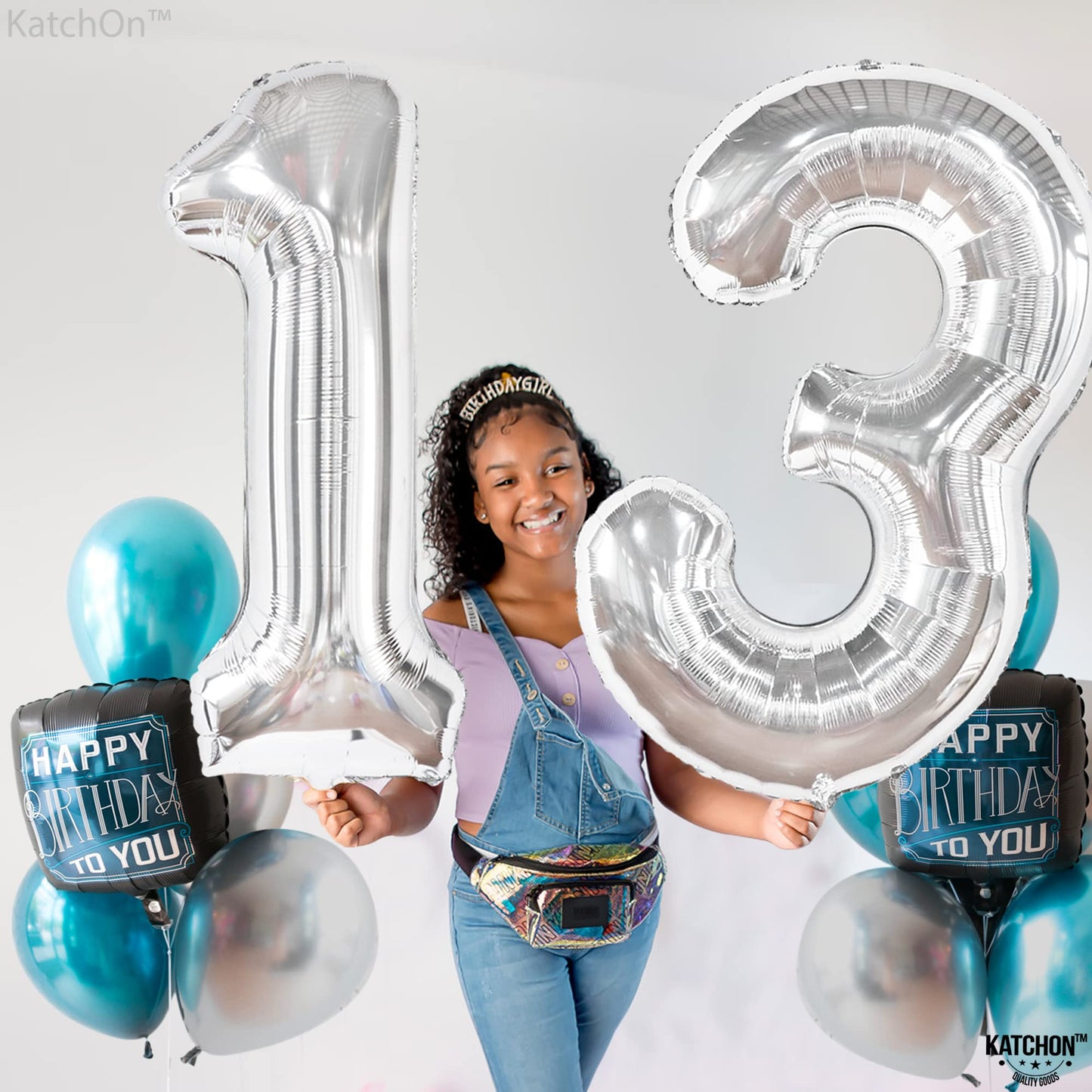 Katchon, Big Silver 13 Balloon Numbers - 40 Inch | 13Th Birthday Decorations For Girls | 13 Number Balloons, 13Th Birthday Decorations For Boys | 13Th Birthday Balloons, 13Th Balloons For Anniversary