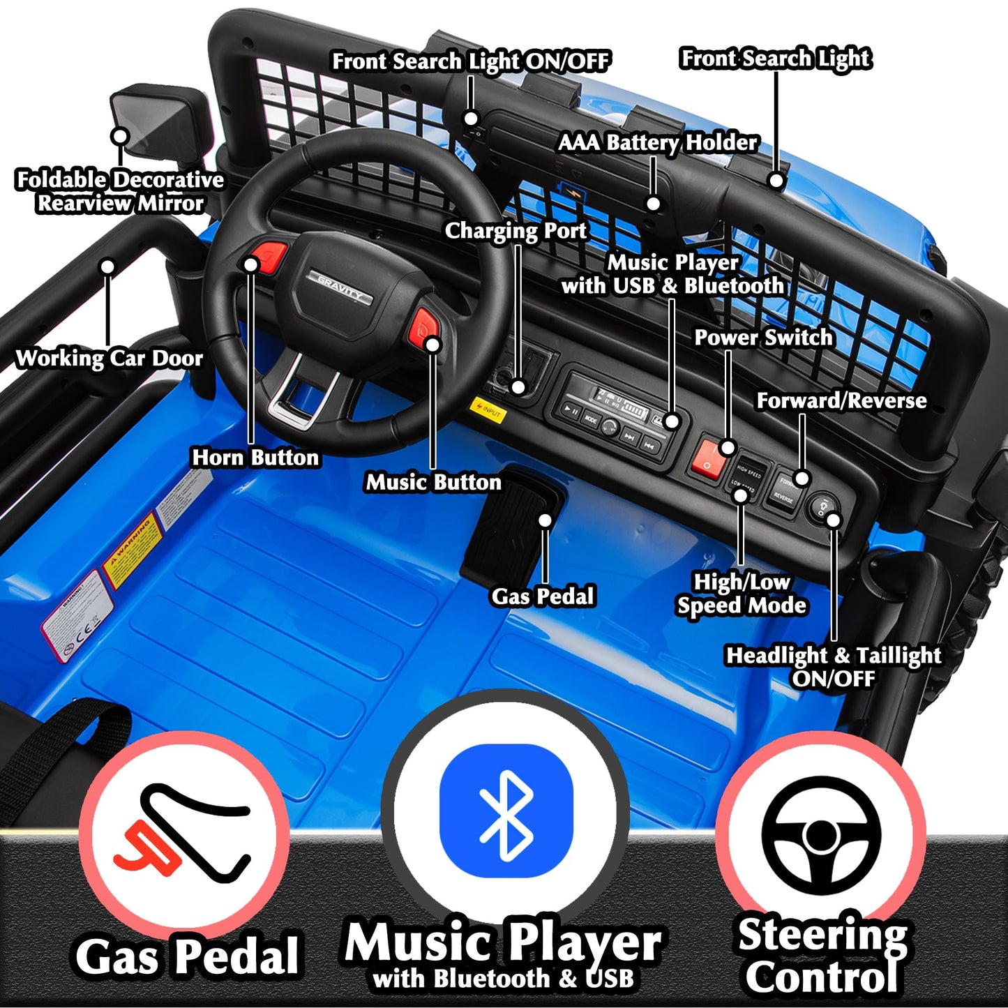 sopbost enhanced 24V Ride On Car with Remote Control 4x200W 2 Seater Ride On Toy for Kids 4WD Kids Electric Vehicles Ride On Truck XL with EVA Tires Wheels Bluetooth (Blue)
