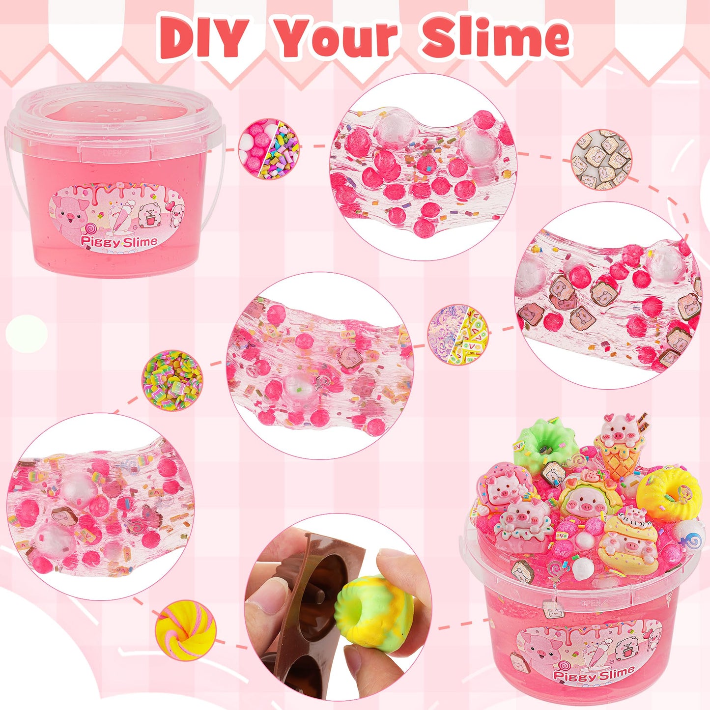 Lawoho Piggy Clear Slime 300Ml, Red Slime Kit For Girls Ages 8-12 With 11 Packs Slime Add-Ins, Slime For Kids Party Favors, Non Stick Clear Slime For Kids Birthday Halloween Christmas Easter Gifts
