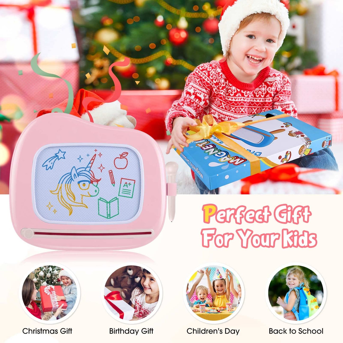 Smasiagon Magnetic Drawing Doodle Board for Toddlers, Educational Toy for Ages 1-3, Baby Pink, ABS, Model GQHB-01