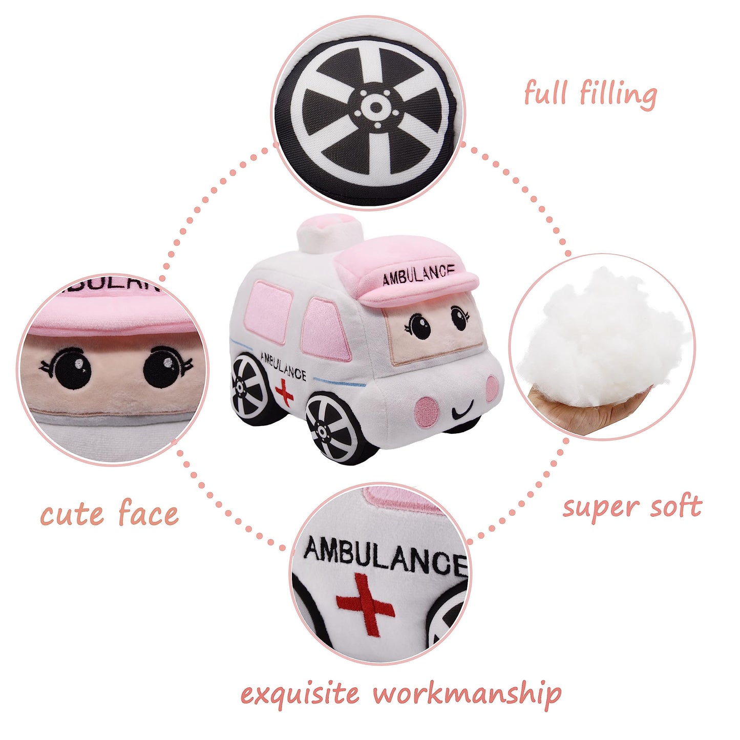 Yonlit Soft Plush Ambulance Stuffed Car Toy Super Cute White Truck Plushie Excellent Gifts For Kids Or Birthday Party 10.6 Inche