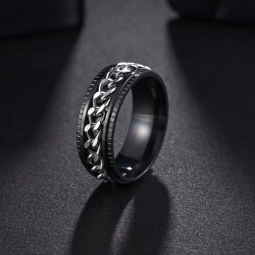 Udolfly Mens Fidget Rings Anxiety Rings For Men Womens Chain Spinner Rings For Adults Titanium Steel Ring Black Silver Size 6