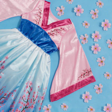 Little Adventures Cherry Blossom Princess Doll Dress - Pink, Small, Machine Washable, Stretchy Fabrics, Ideal for Pretend Play and Parties