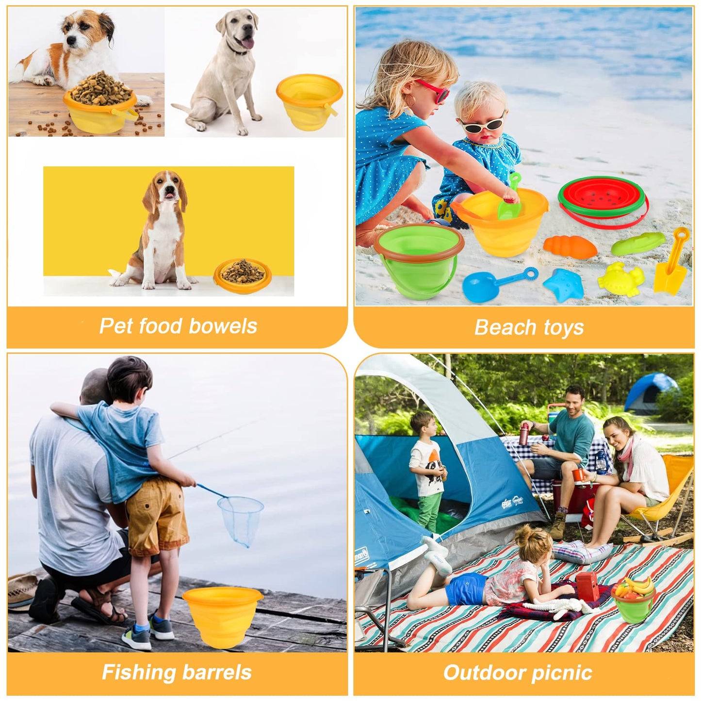 Beach Sand Toys Set for Kids, Silicone Collapsible Foldable Beach Bucket Travel Beach Toys for Summer Outdoor Camping and Fishin