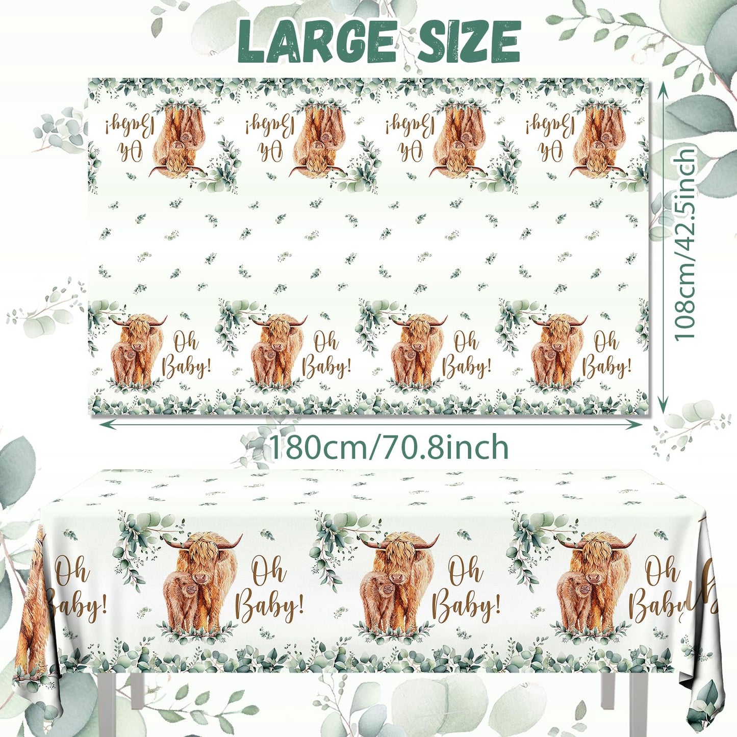 Hakoti Highland Cow Baby Shower Birthday Decorations,3Pack Highland Cow Tablecloth Farm Animal Theme Party Table Cover For Highl