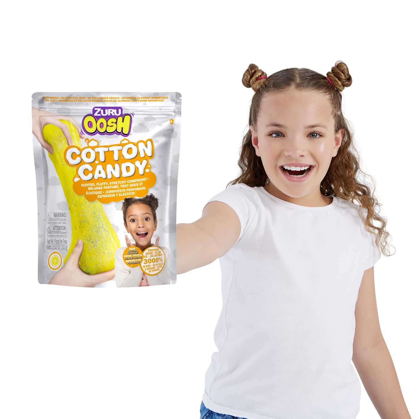 Oosh Cotton Candy Large Foil Bag 100G (Lemon Scent) By Zuru, Fluffy Slime, Stretch Slime, Grows 3000% In Size, Slime For Girls And Kids (Yellow)