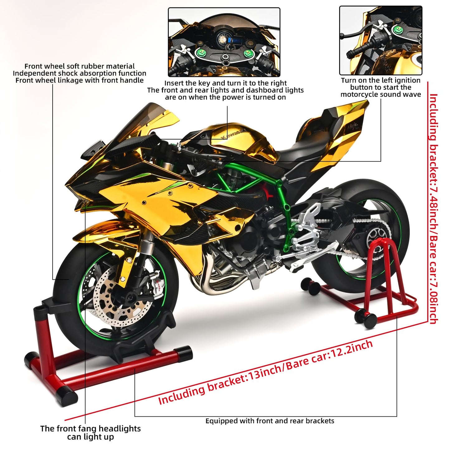 Rzape Die Cast Motorcycle 1:6 Scale For Kawasaki H2R Motorcycle Alloy Racing Motorcycles Model Power Kawasaki Ninja H2R Toy Moto