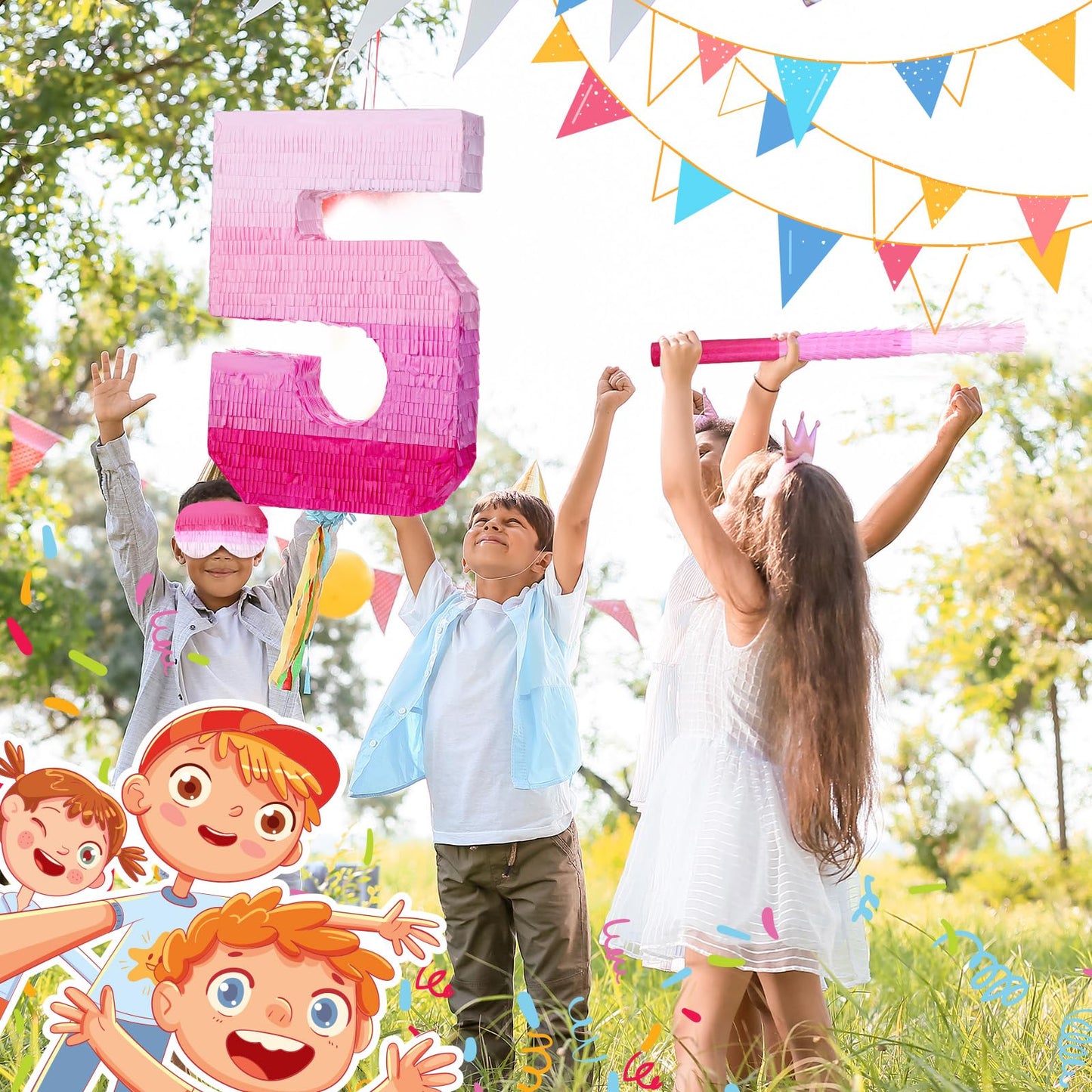 Sratte Number Piñata Pink Piñata Birthday Decorations Gradient With Stick Blindfold Confetti For Girls Boys Birthday Anniversary Party Decorations Supplies(Number 5)