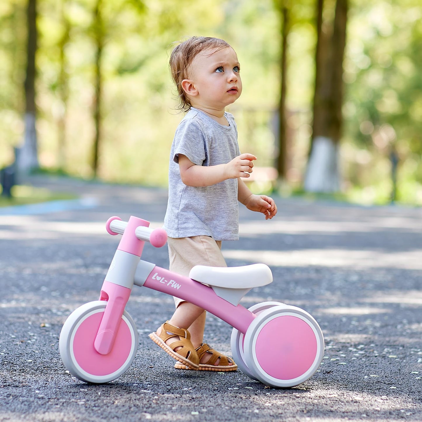 LOL-FUN Baby Balance Bike 1 Year Old Toy, Gifts for One Year Old Girl and Boys, Baby Toys 12-18 Months Birthday Gifts Pink
