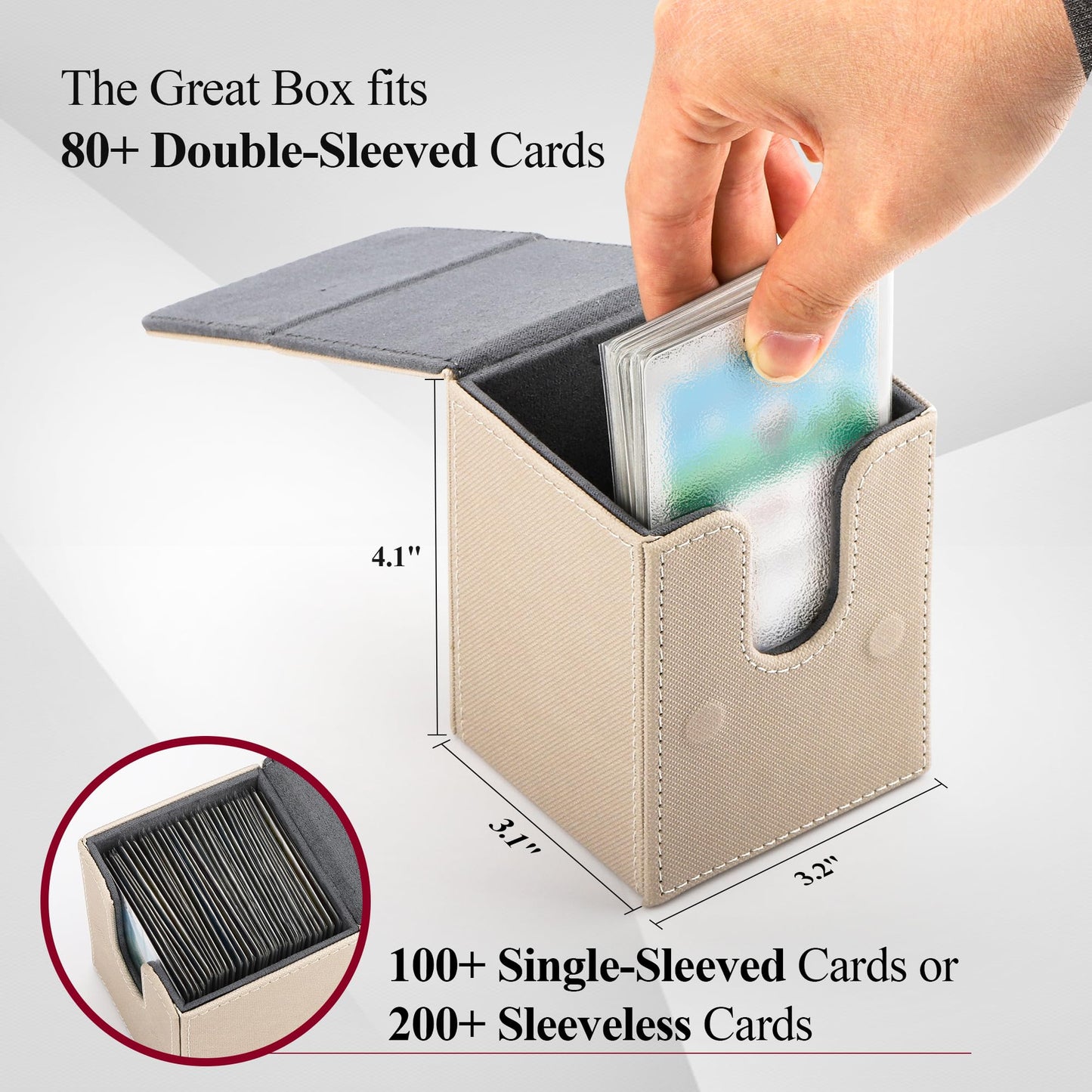 Tcguard Card Deck Box For Mtg Card Storage Box Holds 100 Plus Single Sleeved Cards, Microfiber Lining And Leather Card Box Compatible With Trading Card Games Tcg, Yugioh Cards, Etc. (White)