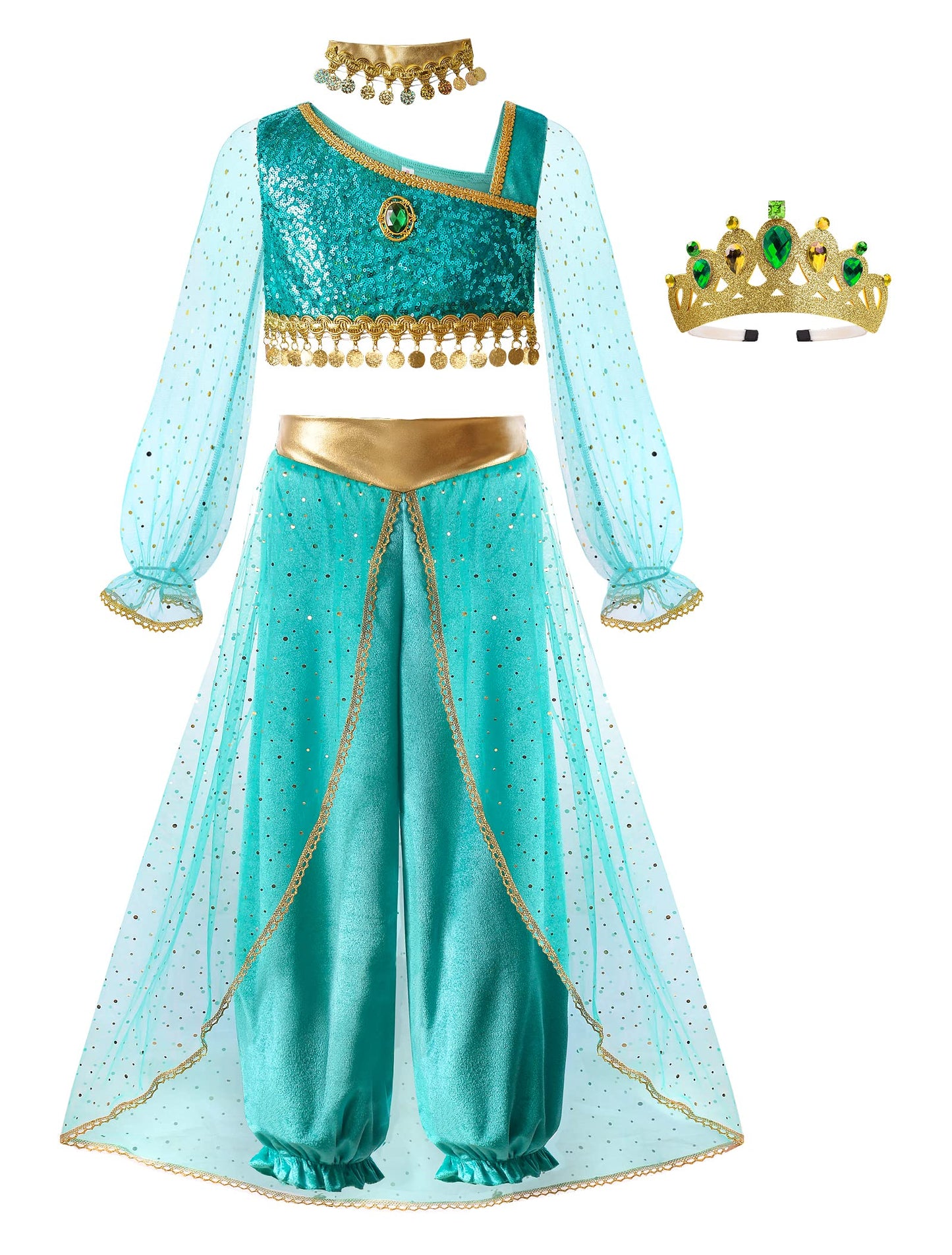 Relibeauty Princess Toddle Costumes For Girls Arabian Long Sleeves Dress Up Holloween Party Birthday Whith Collar And Crown,7-8/