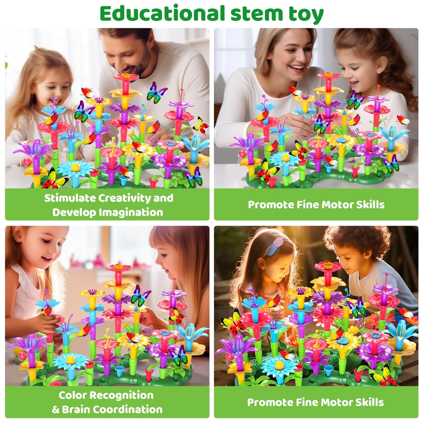 102Pcs Flower Garden Building Toys For Girls 3 4 5 6 7 Year Old, Upgrade Diy Building Stacking Toys, Stem Preschool Educational Toddler Toys Brain Development Kindergarten Kids Toy