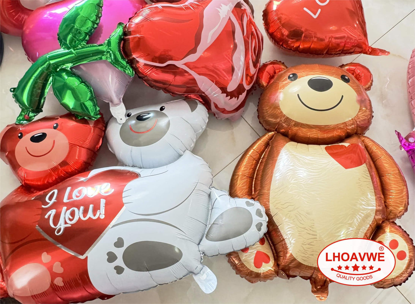 8 Pcs Red Heart Balloons Love Bears Balloons Red Flower Rose Balloons For Valentines Day Decorations Bridal Shower Wedding Party