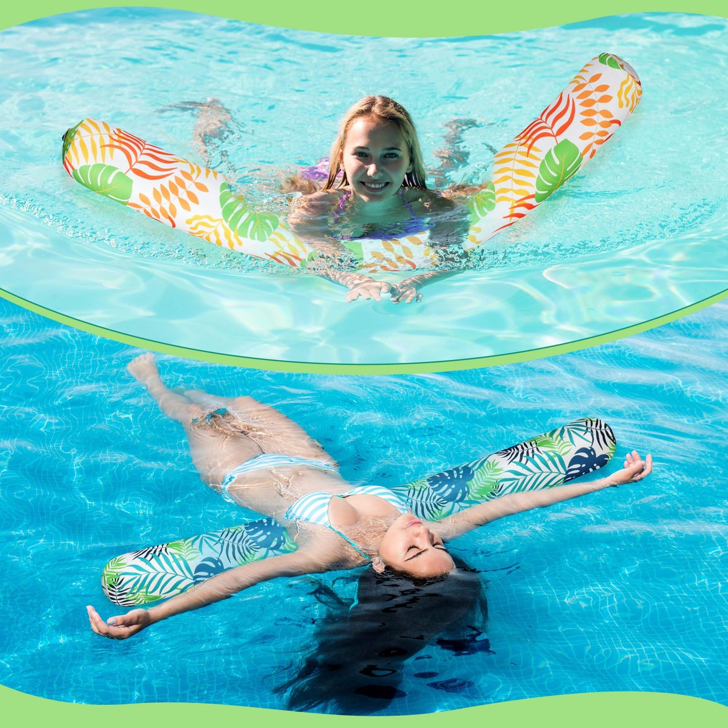 Soulchen 4 Pack Inflatable Pool Noodles Soft Fabric Covered 54'' Large Swim Noodles for mature-themeds Hawaii Tropical Palm Leaves enhanced Buoyancy for Pool Swimming Floating Beach Party Decor (Mixed)