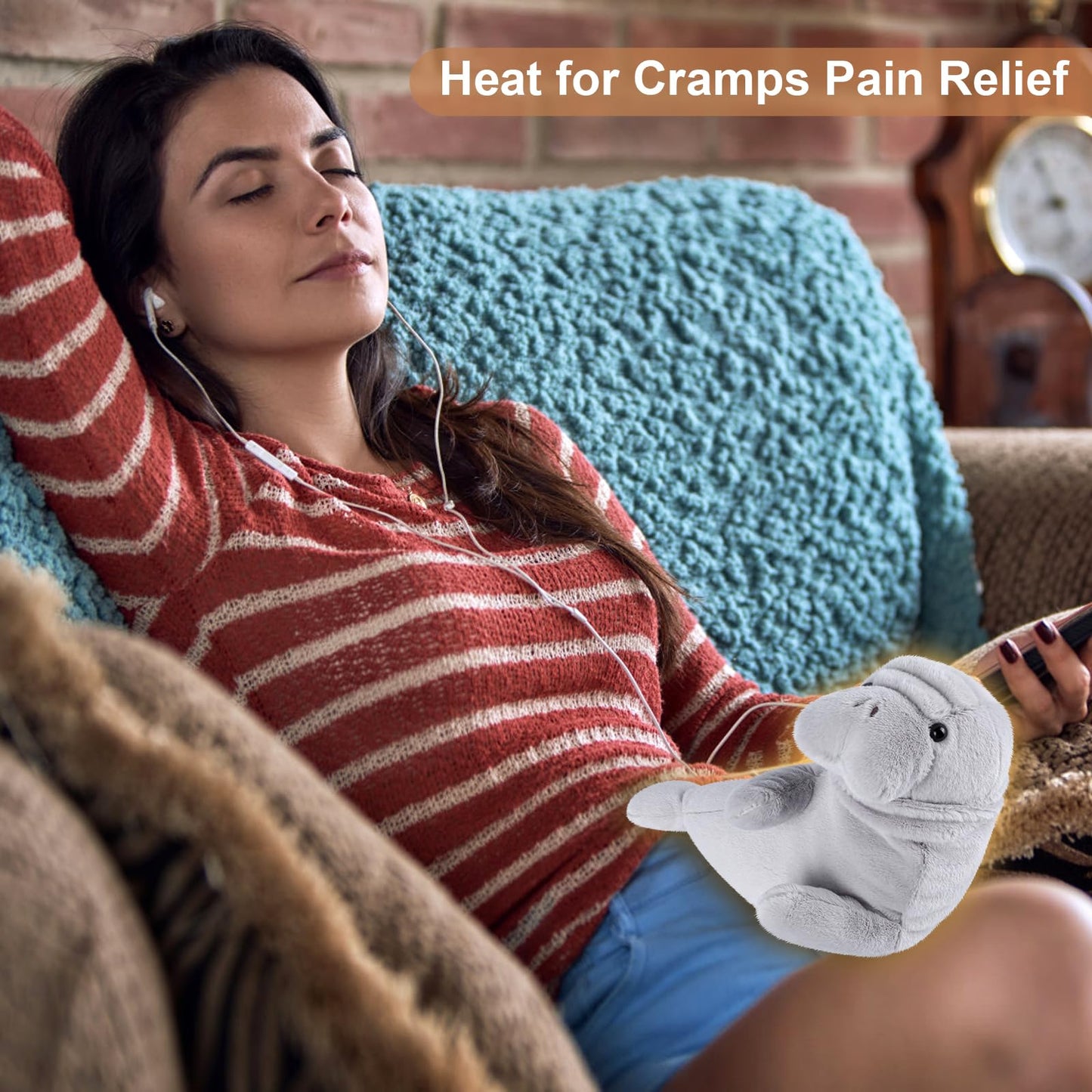 Suzzipals Coolable And Warmable Manatee Plush, Microwavable Stuffed Animal Heating Pad For Period Cramps And Pain Relief, Lavend