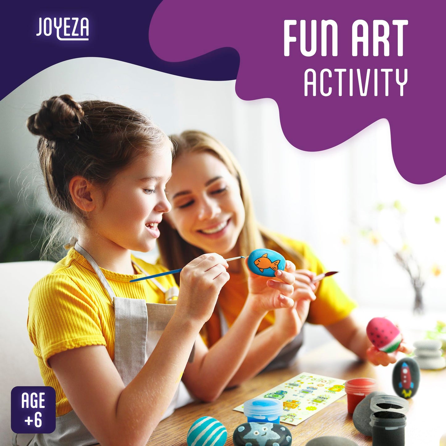 JOYEZA Rock Painting Kit Glow in The Dark, Arts and Crafts for Girls and Boys Age 6+, 12 Painting Rocks for Kids, Waterproof Pai