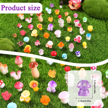 DIYDEC Mini Resin Mushrooms - 80pcs Multicolor Figures for Dollhouse Decor, 6.49 inches, Tiny Fairy Garden Accessories