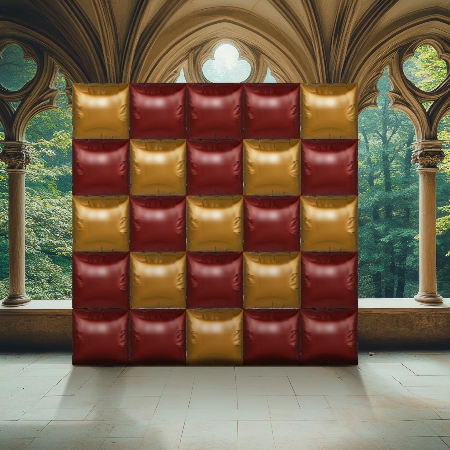 Charnoel 25 Pcs Wizard Party Magical Halloween Decor Square Double Sided Foil Balloons Backdrop 19 Burgundy Gold Foil Balloons