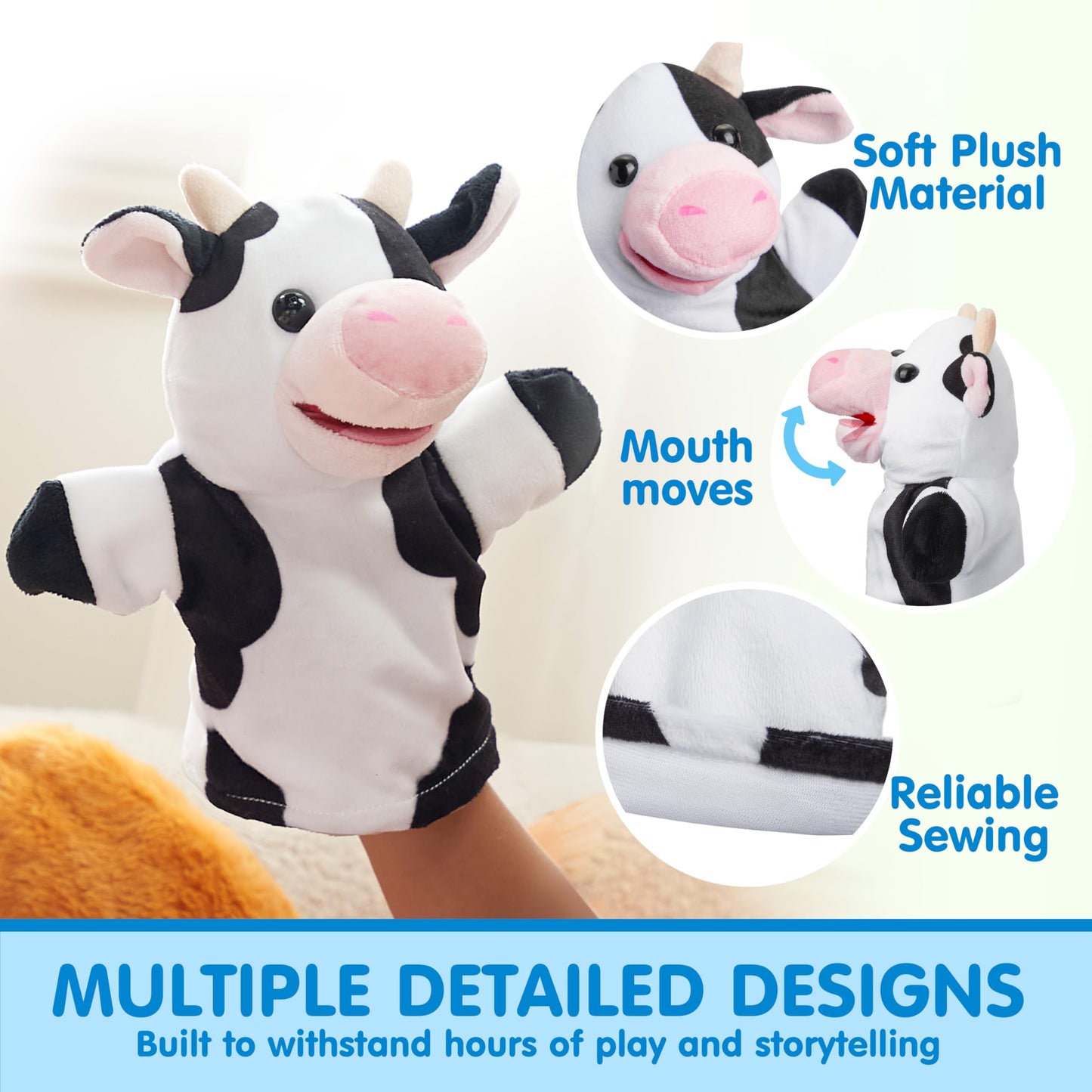 Joyin 6Pcs Kids Hand Puppet Set With Working Mouth, Toddler Animal Plush Toy Includes Pig, Sheep, Dairy Cow, Dog, Goat, And Horse For Show Theater, Birthday Gifts, Easter Basket Stuffers