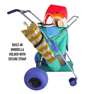 Rollx Beach Cart With Big Balloon Wheels For Sand, Foldable Storage Wagon With 13 Inch Beach Tires (Pump Included) (Seafoam)