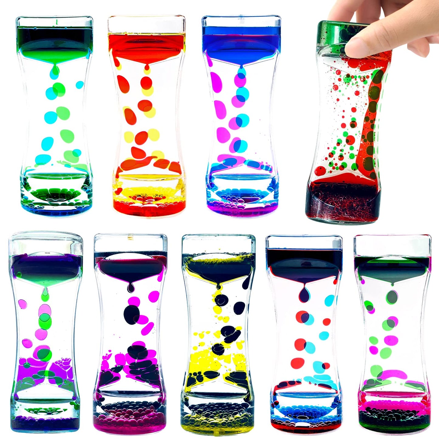 Octtn Liquid Motion Bubbler Timer Set Of 9 Great Desktop Liquid Timer For Fidget Toy, Rainbow Water Timer For Autism, Activity, Drip Oil Motion Bubble Toy Sensory Play For Office Home Desk Décor
