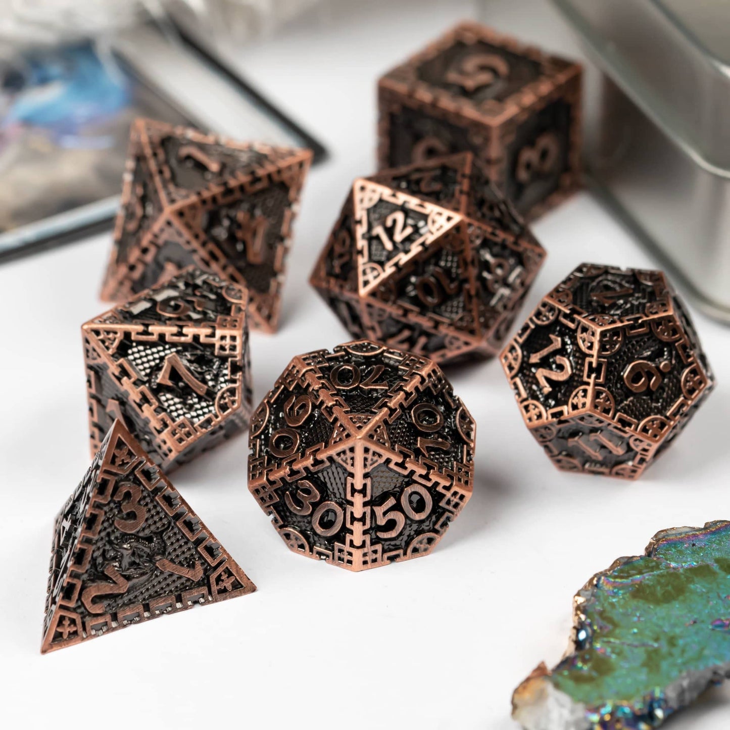 Udixi 7-Die Metal Dice Set, Polyhedral Dnd Dice Set Dragon D&D Dice For Dungeons And Dragons Role Playing Game And Other Tableto