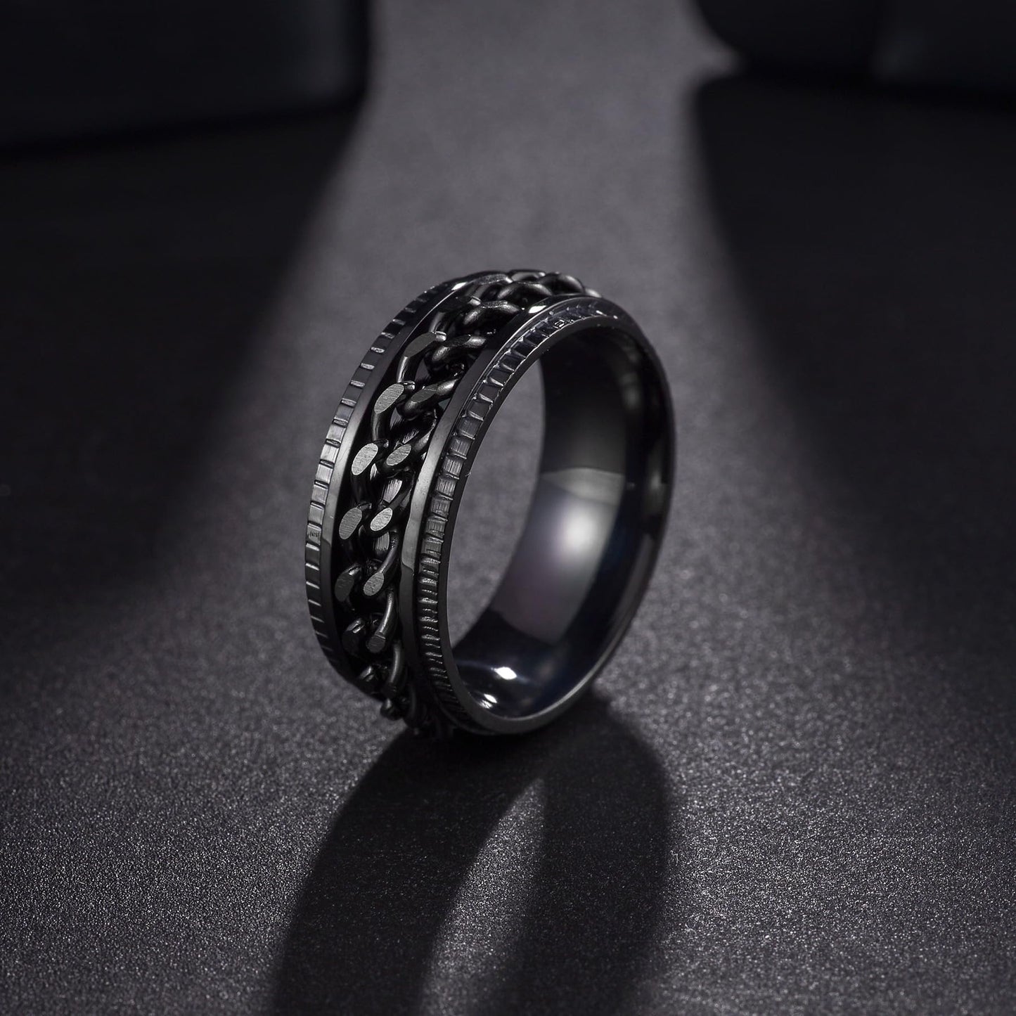 Udolfly Mens Fidget Rings Anxiety Rings For Men Womens Chain Spinner Rings For Adults Titanium Steel Ring Black Black Size 5