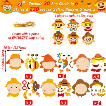 Chiazllta 30 Pcs Fall Thanksgiving Craft Kits Diy Scarecrow Craft For Kindergarten Kids, Fall Autumn Art Craft Make Your Own Sca