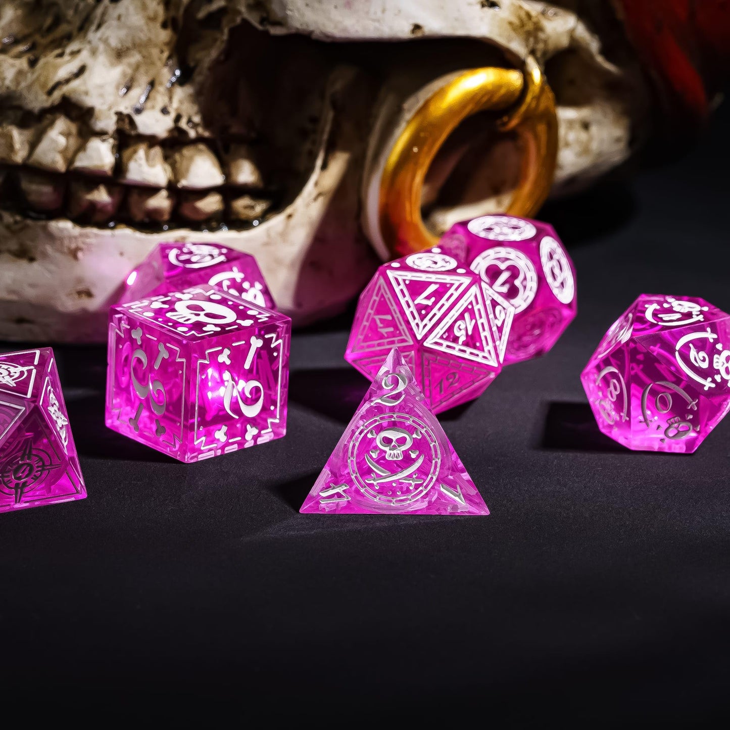 Cusdie 7-Piece Sharp Edges Dnd Dice Set With Pirate Design - Perfect For Tabletop Rpgs Board Games Gifting And Collecting(Rose R