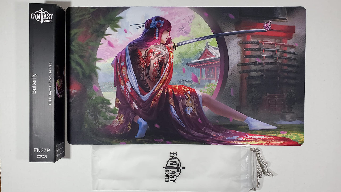 Fantasy North - Butterfly - TCG Trading Card Game Playmat and Mouse Pad - 24 x 14 inches - Perfect for Magic MTG Commander Pokem