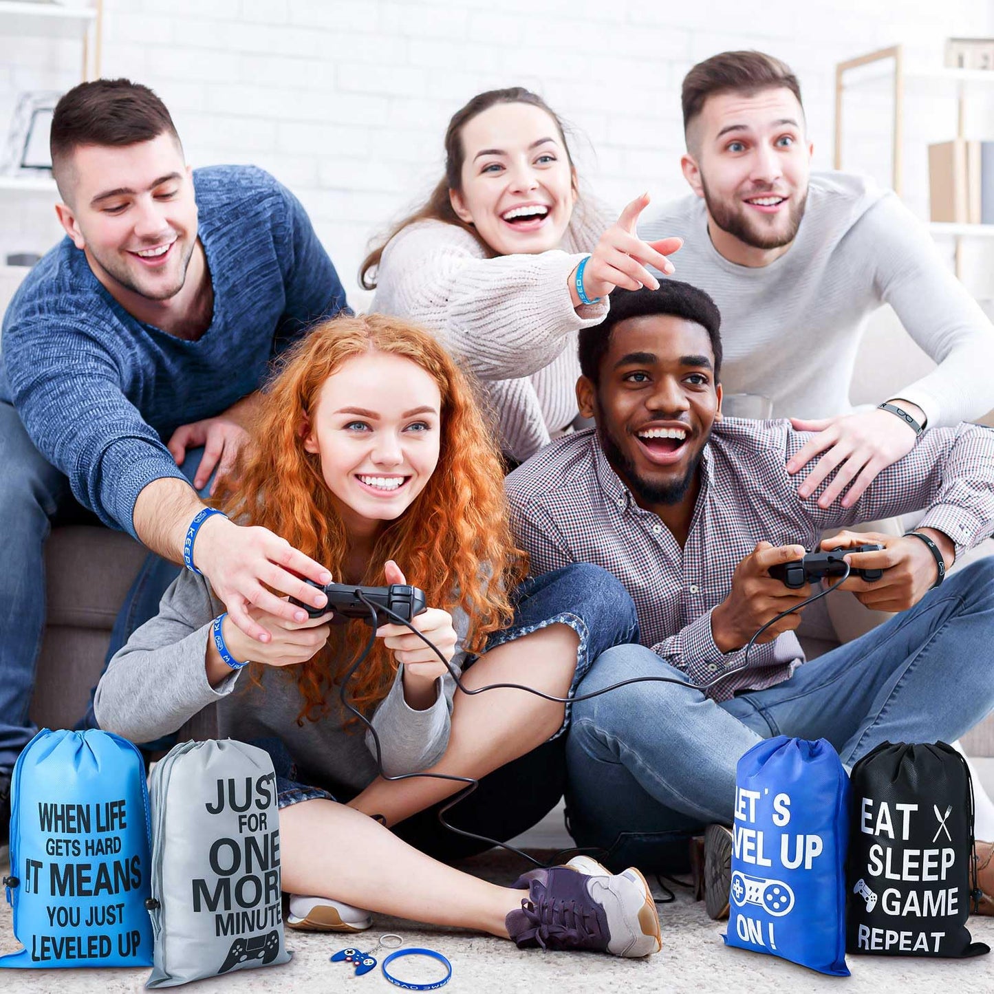 Shappy 36 Pieces Video Game Party Favors Includes Video Game Bracelets Wristbands Gaming Party Bags with Drawstring Game Control