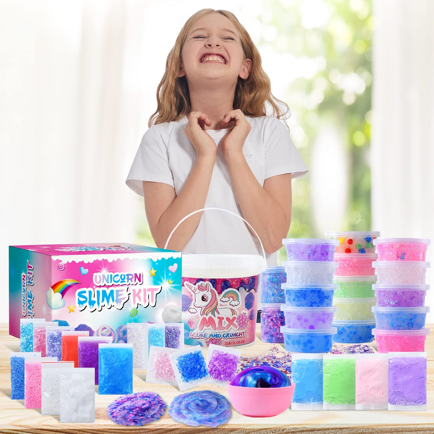 Crystal Unicorn Slime Kit for Girls 4-12: All-in-One Set with Butter, Glimmer Crunchy, Galaxy, Foam & Jelly Beans Slime - Perfec