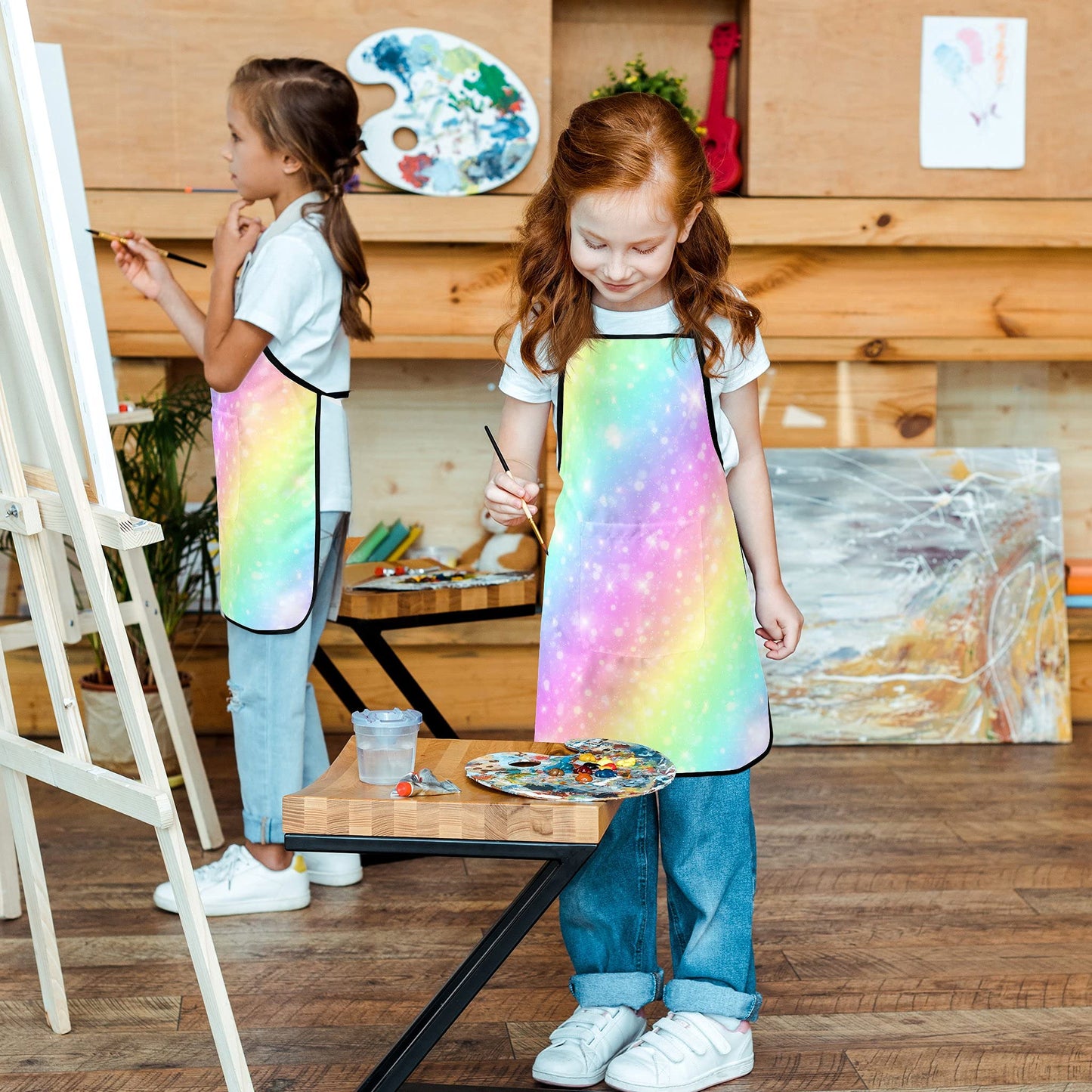 Popologa Rainbow Apron For Girls Boys Kids Cooking Painting Aprons Art Smock Supplies Toddler
