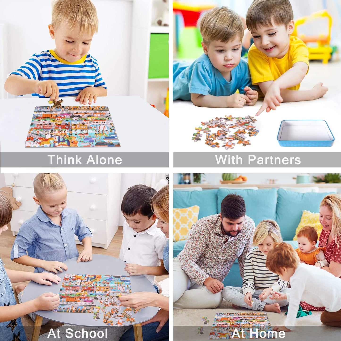 Lelemon 100 Piece Kids Puzzle, Communications, Educational Jigsaw Puzzle For Ages 4-8, Metal Storage Box, Portable, 11.2X8.8 Inches, 100 Count