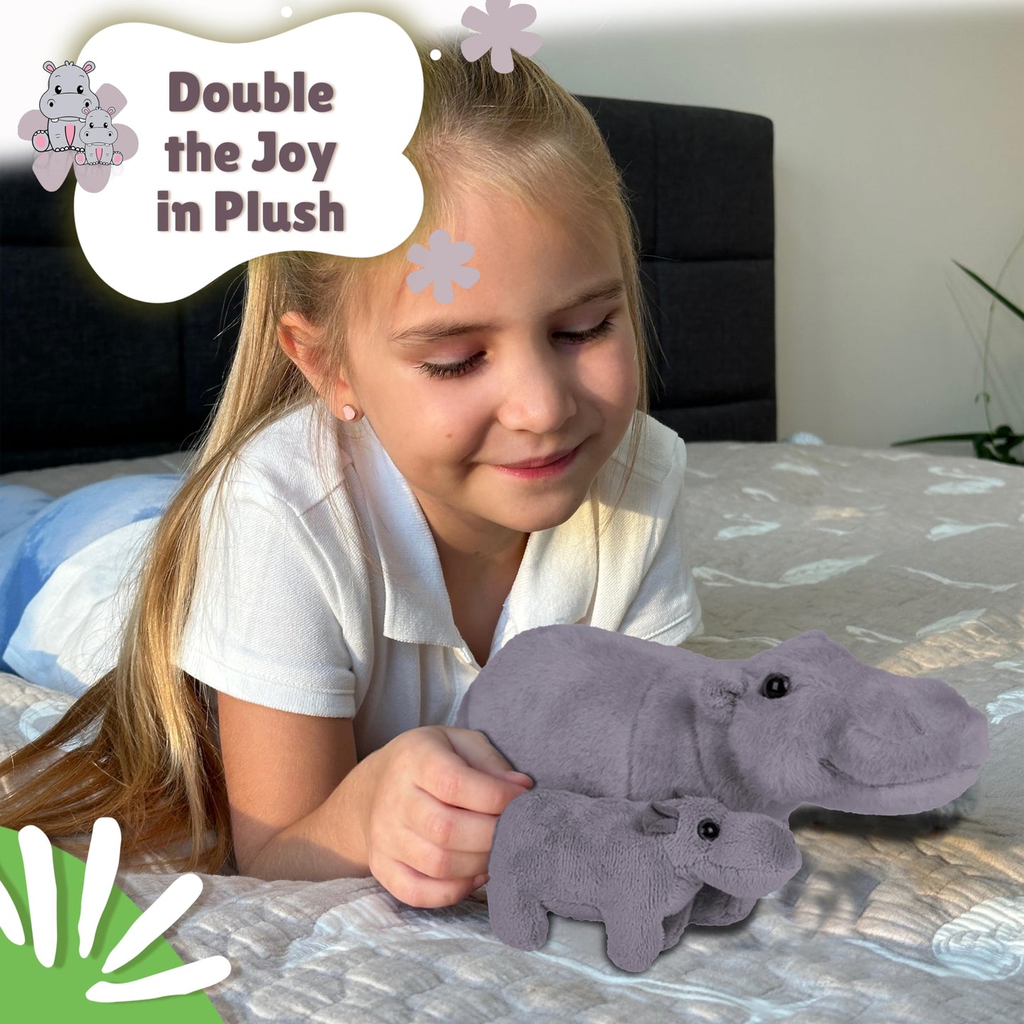 Forest & Twelfth Mom And Baby Mini Hippo, Stuffed Animals For Boys And Girls, Safari Hippopotamus Baby Shower Decoration, Nursery Décor, Zoo Animal For Toddlers, Soft Stuffed Hippo, Plush Toy, (Hippo)