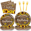 Obusatt 96Pcs Sunflower Birthday Party Decorations Sunflower Birthday Paper Disposable Dinner And Dessert Paper Disposable Plate