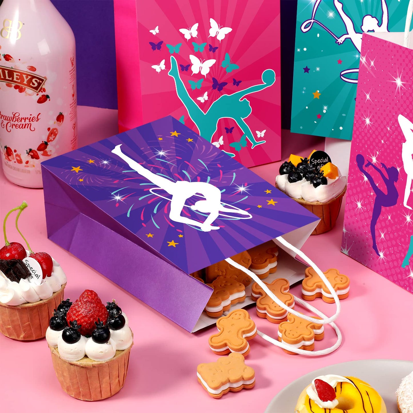 Gueevin 24 Pcs Gymnastics Party Bags Gymnastics Birthday Gift Goodie Bags Party Favors Paper Birthday Decor for Teens Gymnasts C