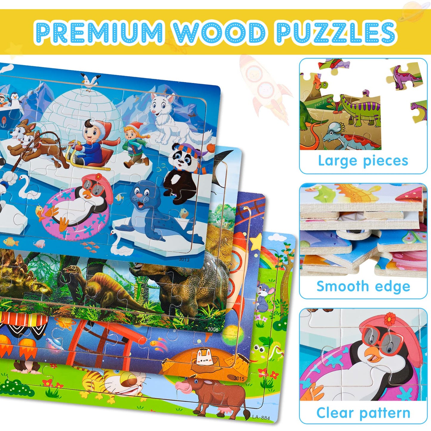 18 Pack 30 Pieces Puzzles For Kids Ages 3-8 Wooden Kids Puzzles Toddler Puzzles Ages 3-5 Educational Learning Toys Set For Kids Boys And Girls
