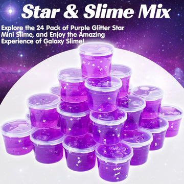 24 Pack Purple Galaxy Star Slime, Party Favor for Girls & Boys, Mini Glitter Galaxy Slime Cup, Wet,Soft and Non Sticky, Stress &