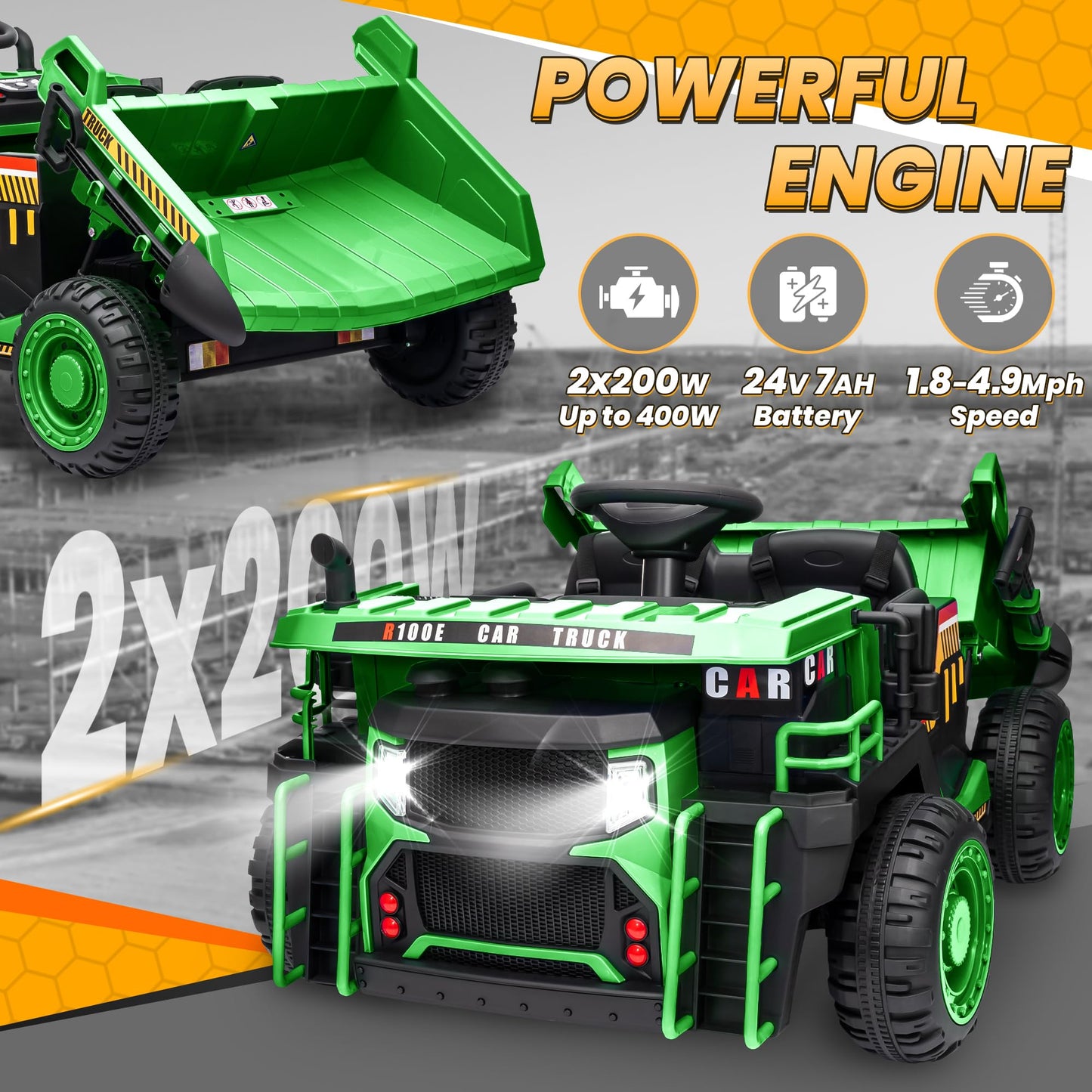 Joyracer 24V 2 Seater Ride On Dump Truck, Kids Electric Car W/2X200W Powerful Motors, Ride On Construction Vehicles W/Electric D