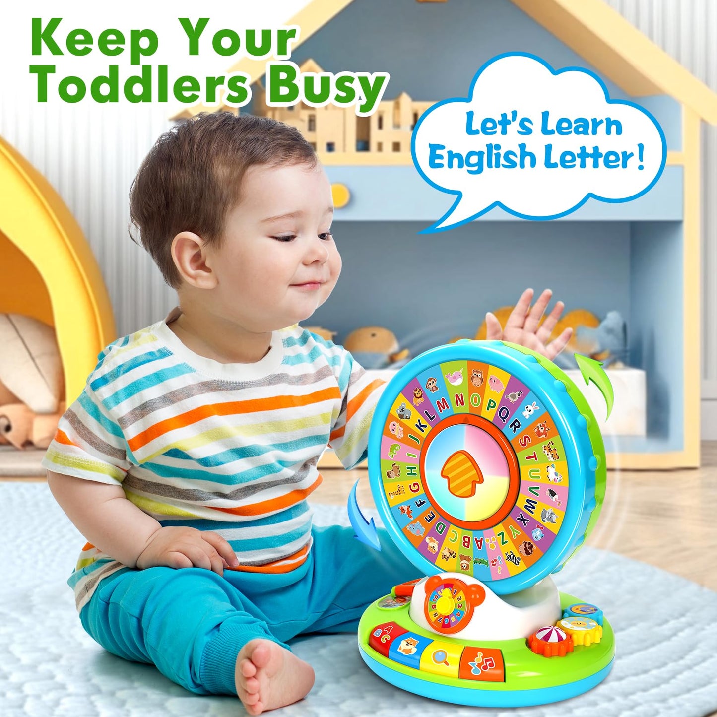 Aigybobo Musical Spin and Sing Alphabet Zoo Toy for Toddlers, Green, Educational Interactive Learning Gift for Boys and Girls 1-3 Years
