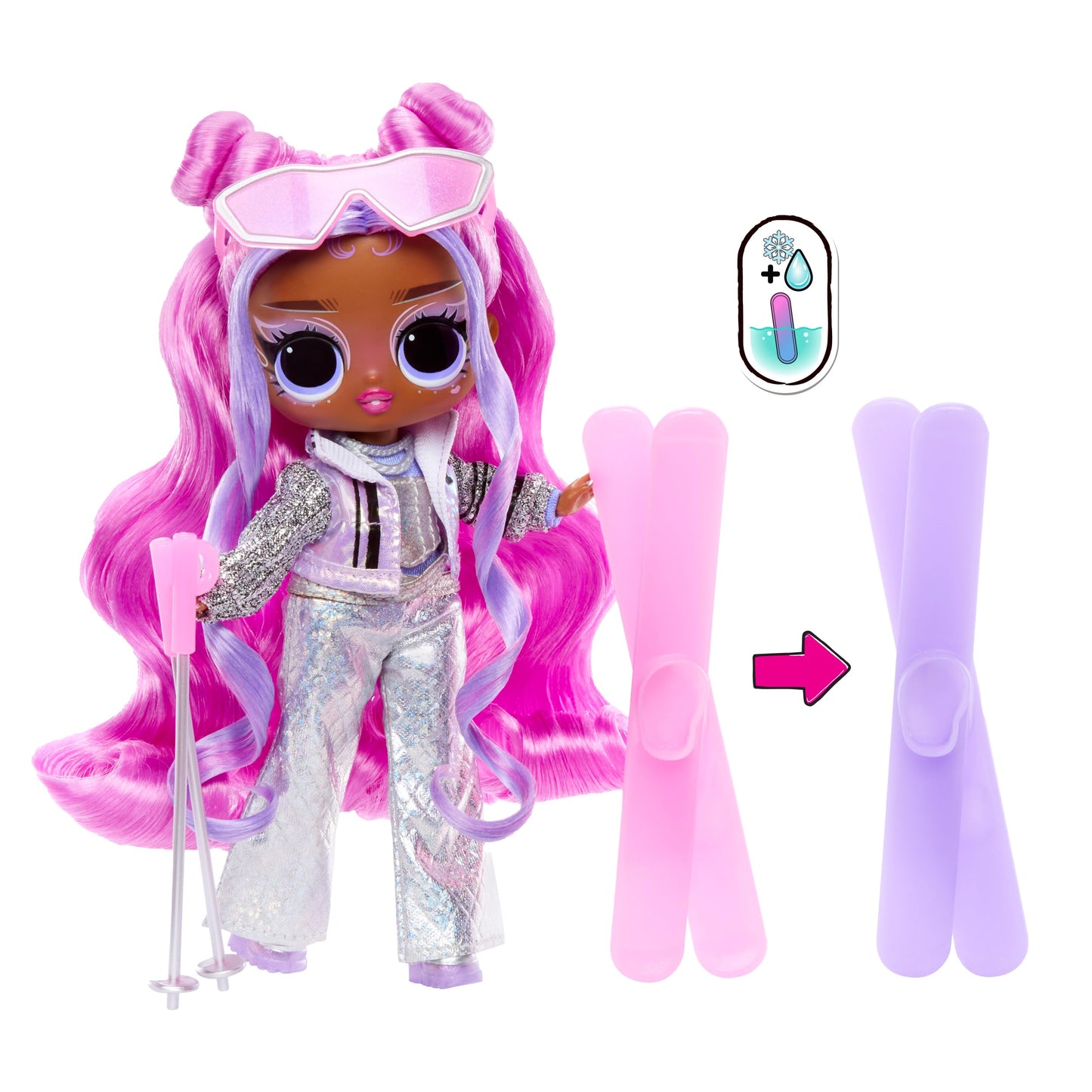 L.O.L. Surprise! Tweens Winter Snow Dummy Doll - Snow Purple with Colour-Changing Skis and 10+ Frosted Outfits and Accessories,