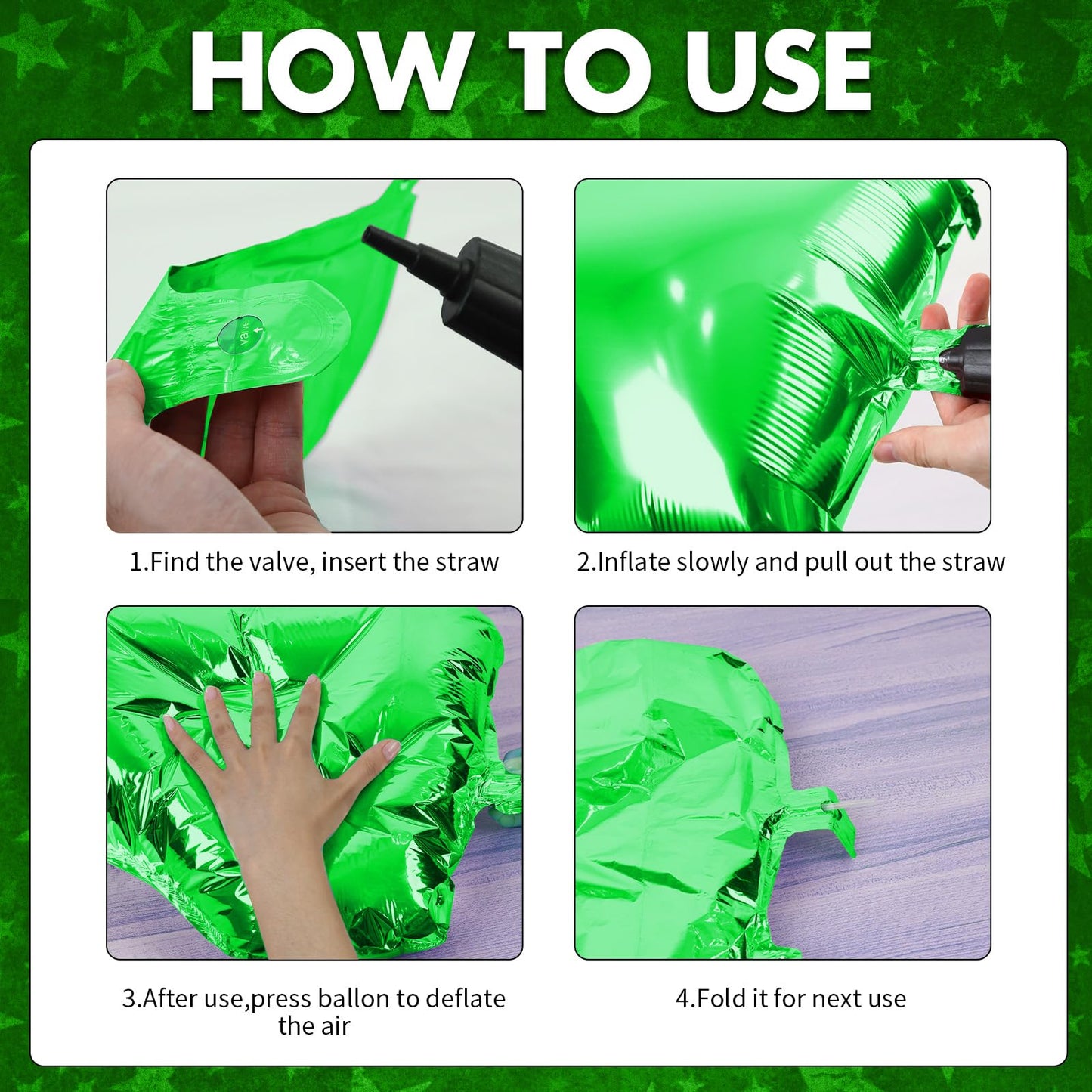 18 Inch Green Star Balloons, 10 Pcs Green Star Shape Foil Balloon Helium Balloons, Big Mylar Star Balloons For Wedding, Baby Sho