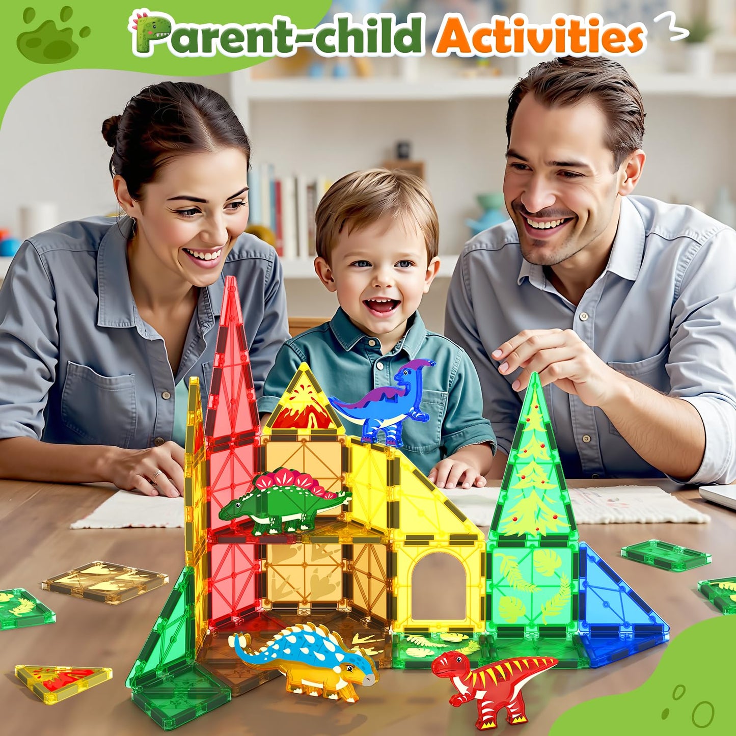 Dinosaur Toys Magnetic Tiles Jurassic Scenes Dinosaur World, Magnetic Blocks Stem Sensory Toddler Kids Games, Creative Toys Gifts For 3+ Years Old Boys Girls Dinosaur Toys For Kids 3-5 5-7