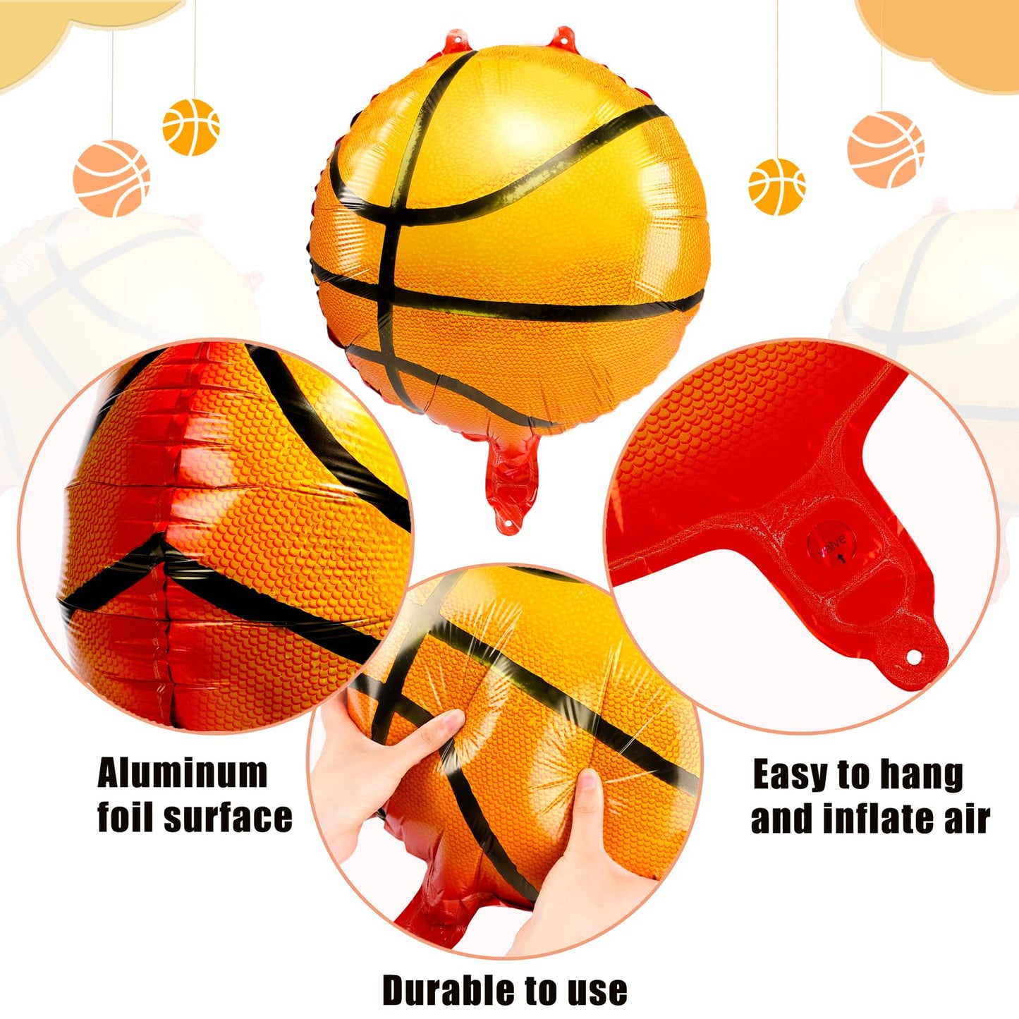 Durony 12 Pieces 18 Inches Basketball Balloons Aluminum Foil Balloons Sephere Mylar Basketball Balloons For Sports Theme Birthda