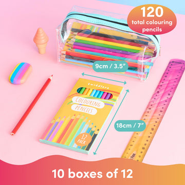 THE TWIDDLERS 10 Pack of 12 Colored Pencils Bulk, 120 Count, Pre-sharpened Mini Coloring Pencils for Kids, Back to School Suppli