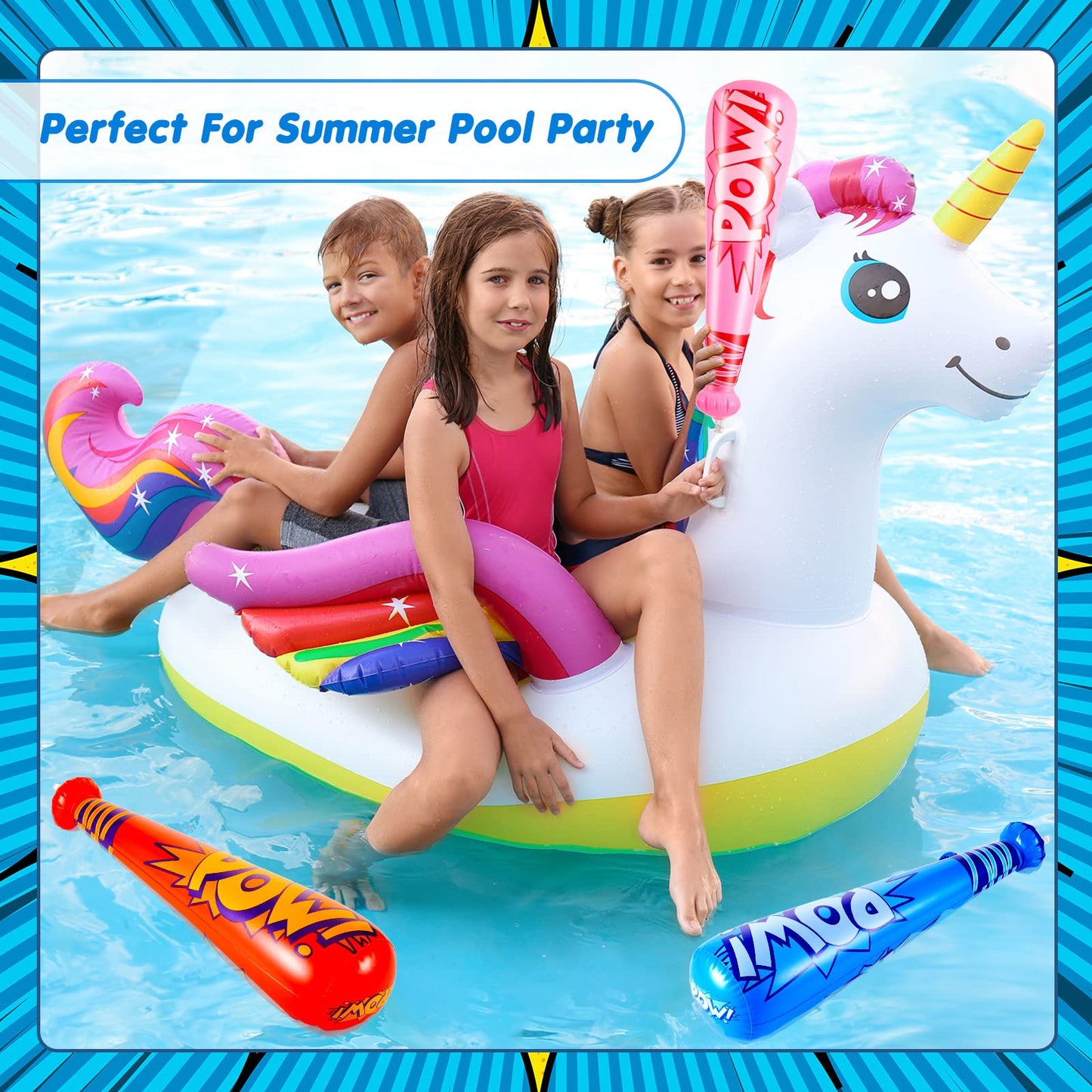 Seematn 32 Pieces Pow Inflatable Baseball Bats 17 Inch Inflatable Toy Bat For Kids Baseball Party Decorations Favors Carnival Bi
