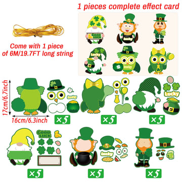 Chiazllta 30 Pcs St. Patricks Day Craft Kits For Kids Diy Leprechauns Shamrock Owl Gnome Sticker Craft Ornament St. Patricks Art