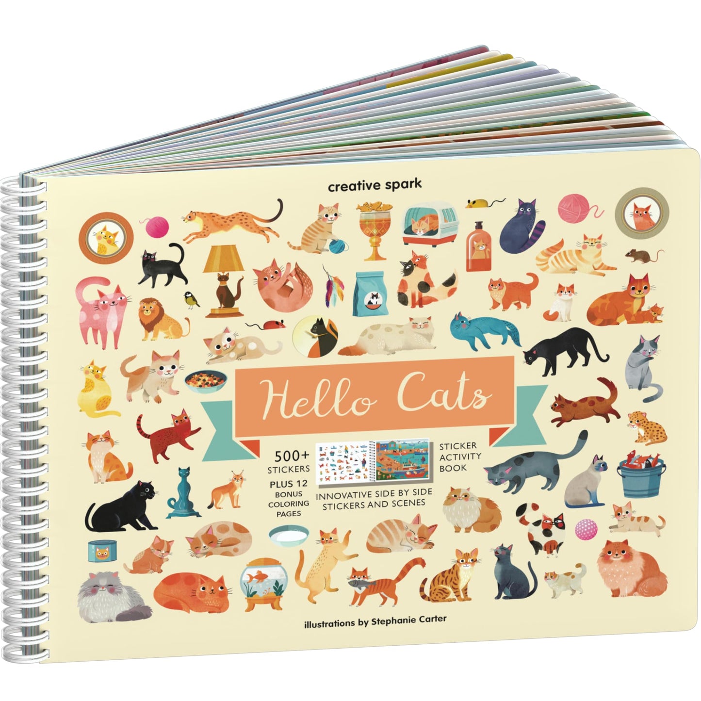 Cupkin Hello Cats Sticker Book Activity For Kids, Toddler Airplane Travel Essentials, 500+ Stickers For Kids 12 Scenes + Colorin